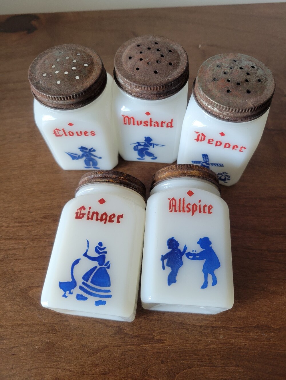 Vintage Milk Glass Spice Shakers Dutch Hazel Atlas